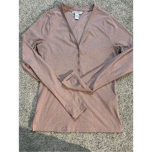 Athleta Uptempo Ribbed Henley Long Sleeve Top Mauve Pink Size small V-neck